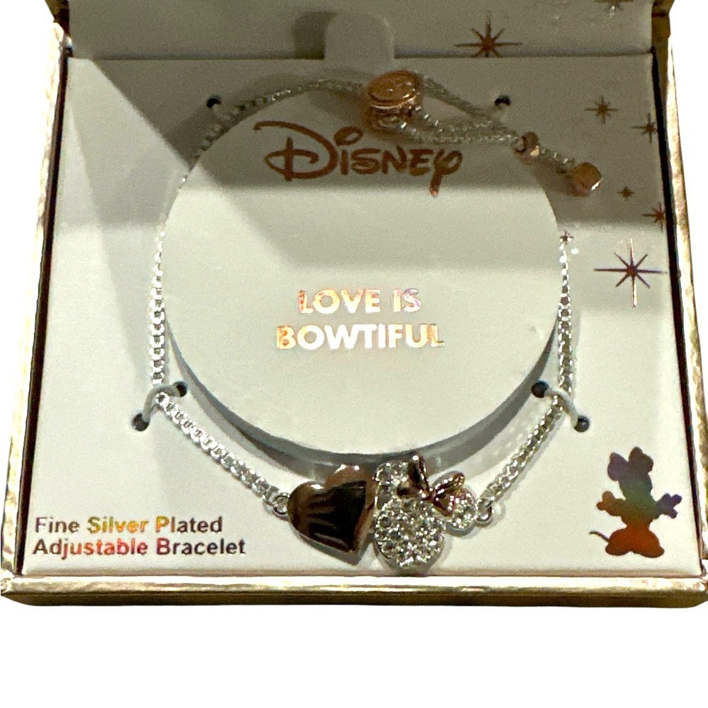 NWT Disney‎ Bracelet, Silver Plated Adjustable “Love is Bowtiful” Bracelet